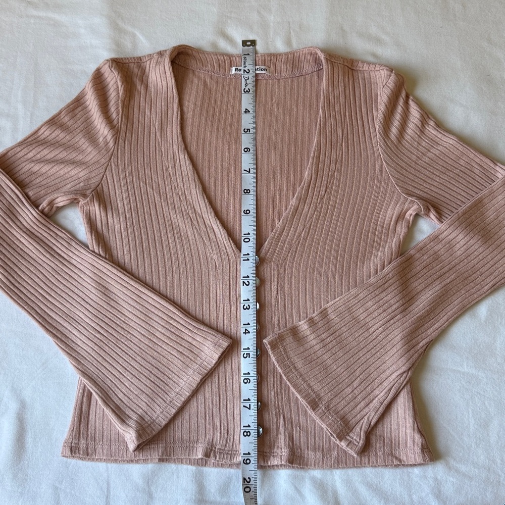 Reformation Pale Pink Ribbed Button-Front Long Sleeve Top - Picture 6 of 8